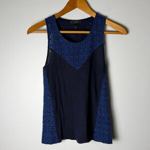 J. Crew Linen top Tank Navy Blue Sz Small Summer Boho Peasant Eyelet